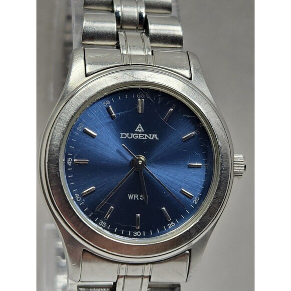 Womens Dugena WR 50 1907 Blue Sunburst Dial Silver Tone Quartz Watch New Battery main image 6